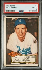 1952 Topps Baseball #1 Andy Pafko PSA 2 (Red Back) Brooklyn Dodgers/Cubs/Braves