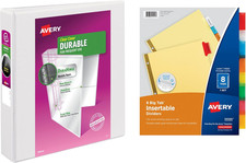 Durable View 3 Ring Binder with 1.5 Inch Rings, 8 Tab Insertable Binder Dividers