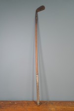 ANTIQUE SPALDING THISTLE WOODEN HICKORY GOLF CLUB MID IRON VINTAGE