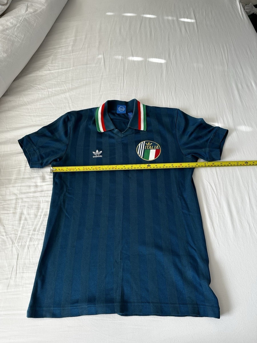 retro adidas originals Italy Polo Shirt Small Blue Vintage #10 Italia Baggio