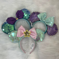 1/3PCS Disney Parks Minnie Ears Little Mermaid Ariel Purple Green Rare Headband