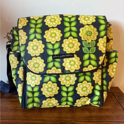 Petunia Pickle Bottom Boxy Backpack Diaper Bag Green and Yellow Floral Pattern
