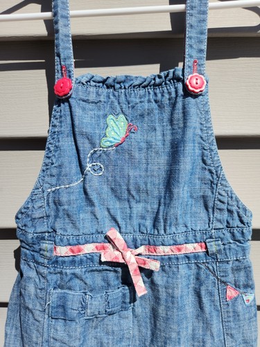 NEXT Denim Jumper Overall Dress Embroidered Cupcake Stand Girl 4-5 Cotton - Picture 3 of 9