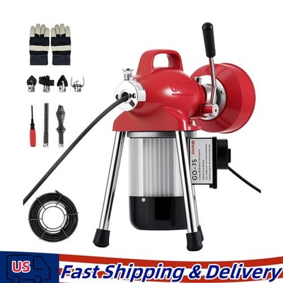 Electric Drain Cleaner Machine Auto Feed 400RPM Pipe Sewer Dredge Tool Kit