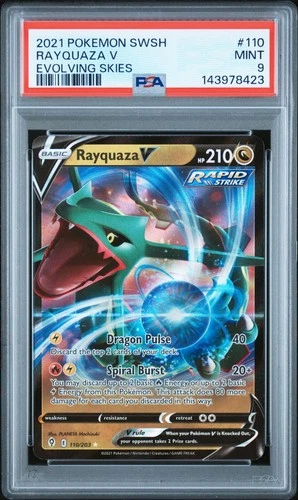 2021 POKEMON SWORD & SHIELD EVOLVING SKIES #110 RAYQUAZA V PSA 9