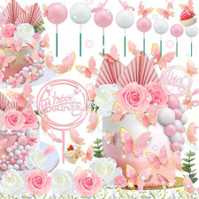 52 Pezzi Torte Fiori Floreali Farfalla Cake Topper Decorazione Rosa Torta Comple