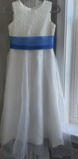 Girl Dress White Blue Sash Bow