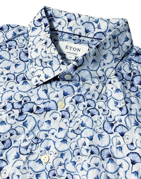 Men Eton Shirt Blue Cotton XXL