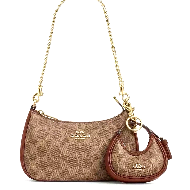 Coach Mini Carmen Bag Charm In Signature Canvas Gold/Tan/Brown