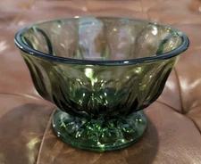 Vintage Anchor Hocking Emerald Green Glass Thumbprint Pedestal Candy Dish Bowl