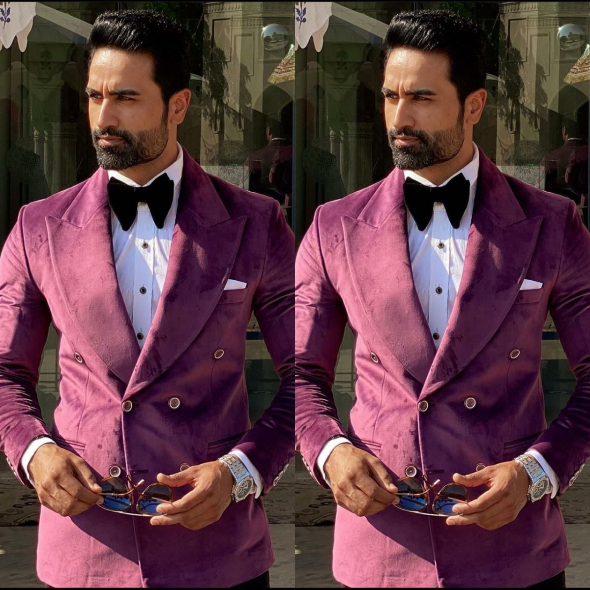 Pink Velvet Men's Suit for Prom Banquet Formal Tuxedo Jacket Peak Lapel Wedding