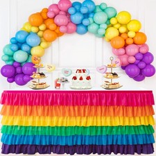 Pufogu BrightRainbow Tulle Table Skirt 14ft Tutu Ruffled Chiffon Tablecloth For