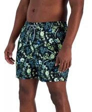INC Mens Evan Garden Quick-Dry Floral-Print 5" Swim Trunks Black Multi-2XL