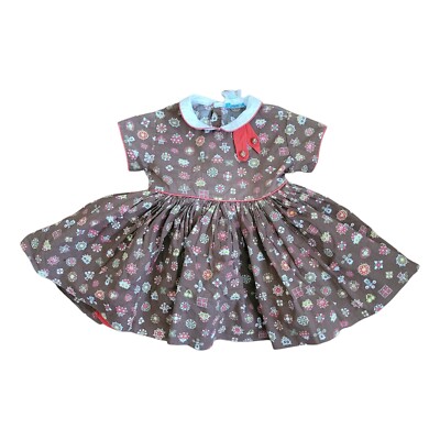 VTG Nanette Brown Floral Twirl Dress SZ 3M Peter Pan Collar Retro Schoolgirl 