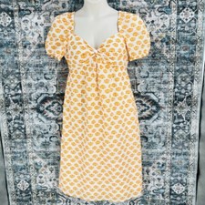 J Crew Shell Pattern Dress Size 8 Puffl Cleeve Twist Front  Peasant Cottagecore