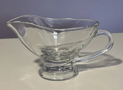 Pretty One-Piece Glass Gravy Boat Sauce Dish Handle Handled Pedestal 4"H 7.5"L - Image 1 of 4