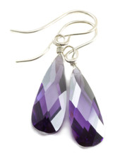 925 Sterling Silver Purple Amethyst Gemstone Teardrop Earrings February Stone
