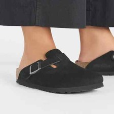 POPULAR BIRKENSTOCK BOSTON BLACK SUEDE LEATHER SLIP ON SANDALS MULES UK 5.5 EU39