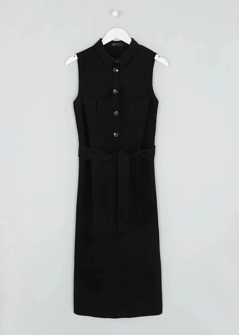MATALAN LADIES BLACK SLEEVELESS SHIRT TIE DRESS SIZE 20 NEW ref 369