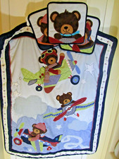 Lambs And Ivy Crib Bedding Bears Airplanes Pilot Aviator Quilt Diaper Stacker