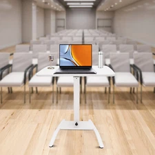 Adjustable 10°-30° Rolling Podium Desk Standing Lifting Computer  Desk White