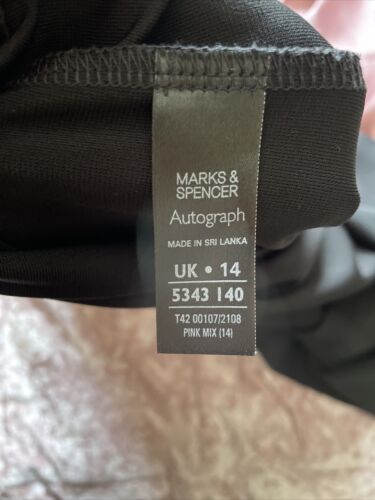 M&S Autograph Preloved Stretch Dress Size 14 Black Pink Sleeveless Ruffle Trim - Picture 12 of 12
