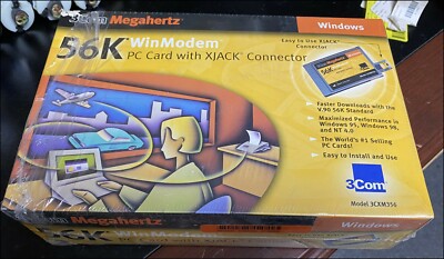 3COM MEGAHERTZ 56K WINMODEM PC CARD W/ XJACK CONNECTOR 3CXM356 NEW SEALED