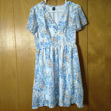 Shein Women's Medium Baby Doll Ruffle Floral Short Sleeve Dress Peasant Boho