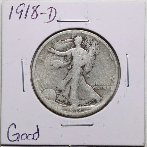 1918-D 50C Walking Liberty Half Dollar in Good Condition #4626