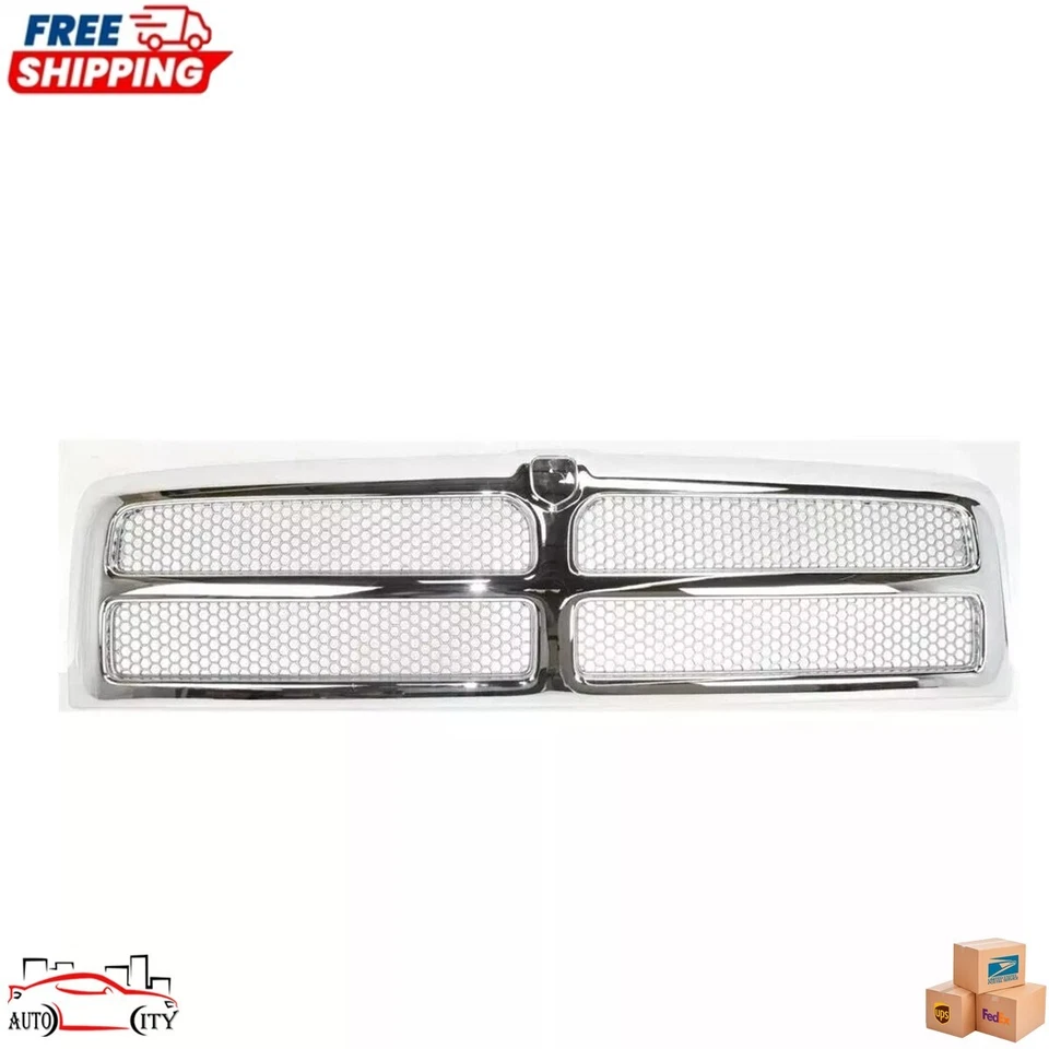 New Chrome Grille Assembly & Emblem 2PC For 1994-2002 Dodge Ram Pickup 2500 3500 Foto 2 de 4