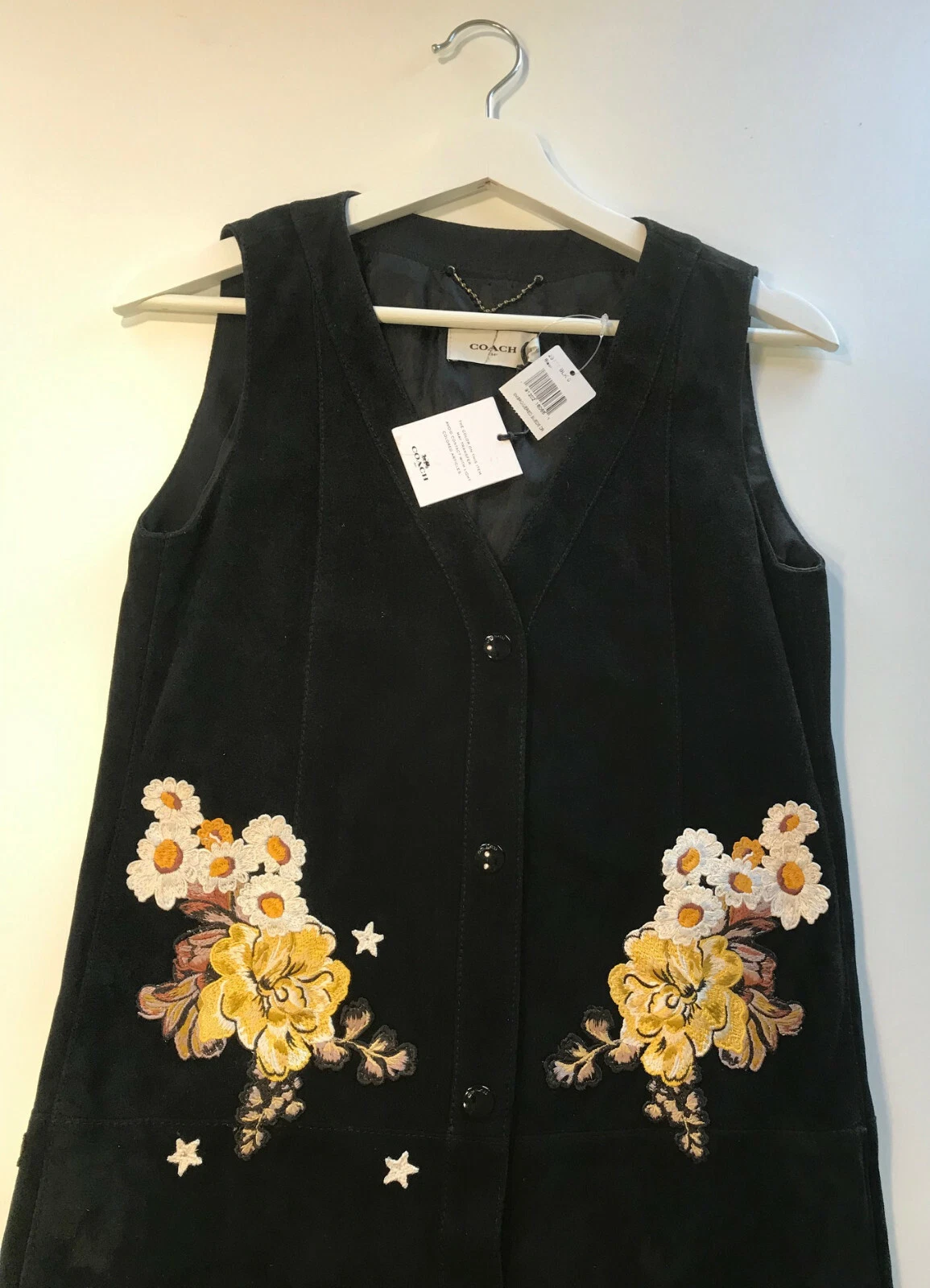 Abito da passerella in pelle scamosciata nero nuovo con etichette Coach ricamato con etichette ~ $1400 al dettaglio!