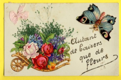 Old postcard chrome cutouts added die cuts old butterfly butterfly silk ribbon