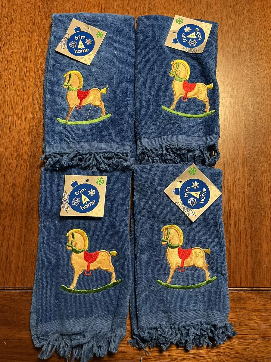 VINTAGE Christmas Hand Towels 4 with Rocking Horse Emblem