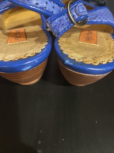 Miz Mooz Blue Enya Pumps Womens Leather Salsa Heels T-Strap US 6.5 - 7 - Picture 10 of 11