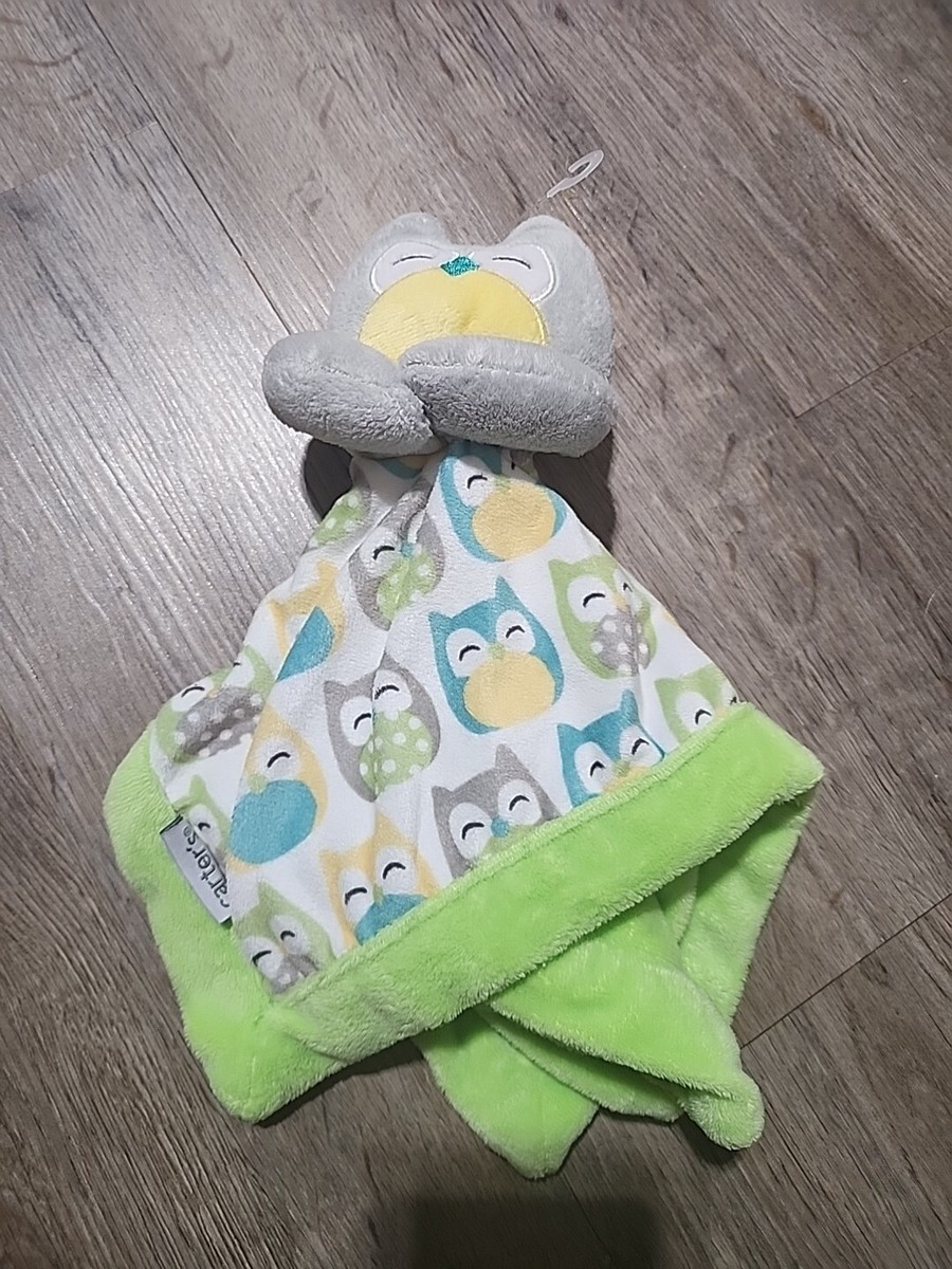 Carter's Lovey Security Blanket Owl Print Turquoise Green Plush