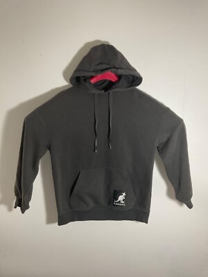 Kangol X H&M Charcoal Gray Hoodie Sweatshirt With Kangaroo Pocket & Drawstring H