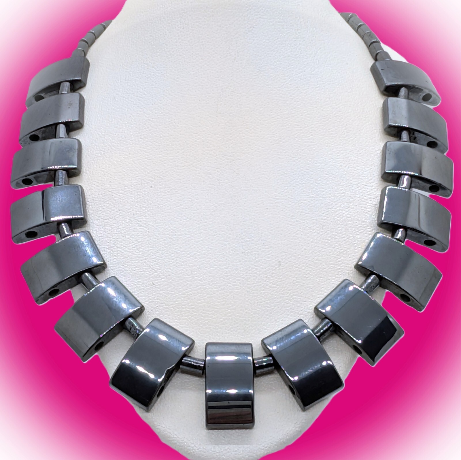 Vintage Cool Black Rectangular Hematite Stone & B… - image 1