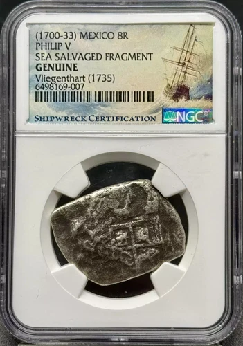 1700-33 MEXICO Silver 8 REALES NGC GENUINE (17-33) PHILIP V SEA SALVAGED