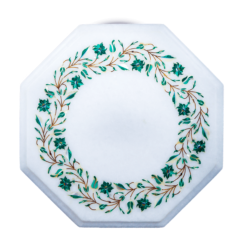 12 Inch Marble Corner Table Top Handmade Pietra Dura Multi-Color Stone Home Decor