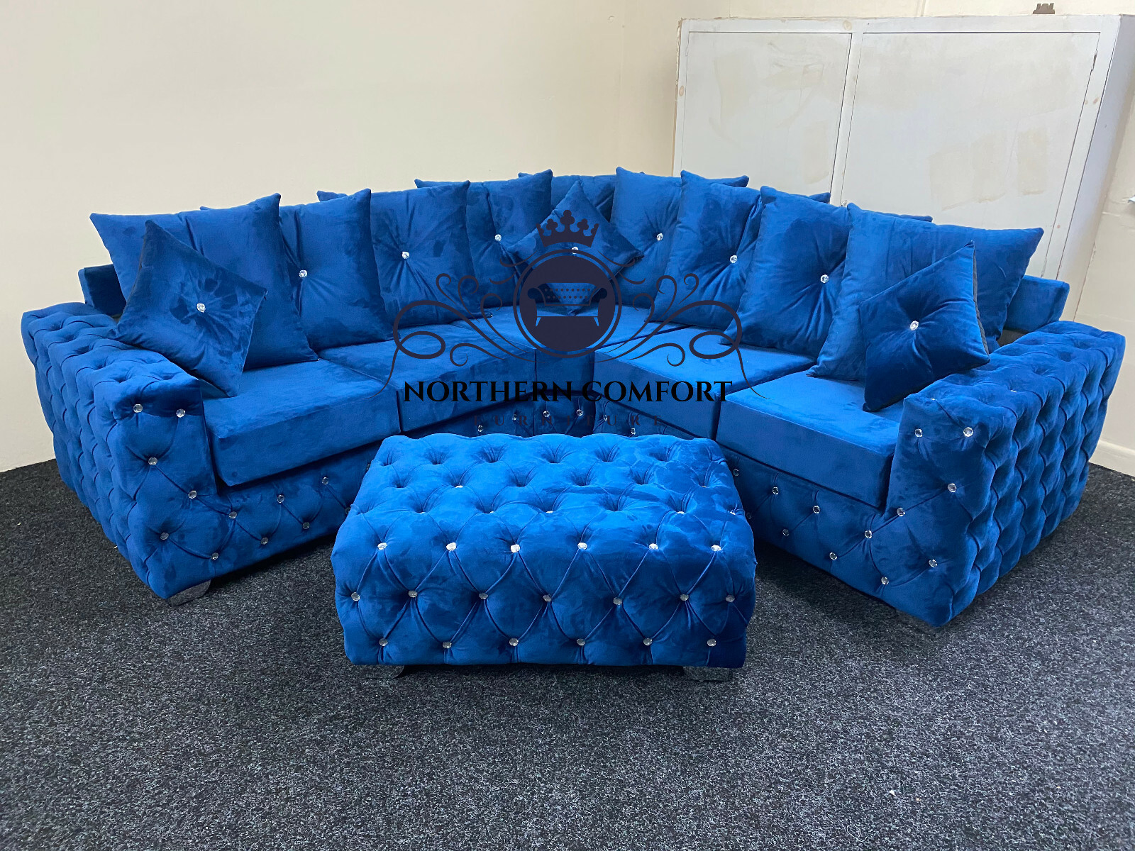 Navy Velvet Chesterfield Corner Sofa Set