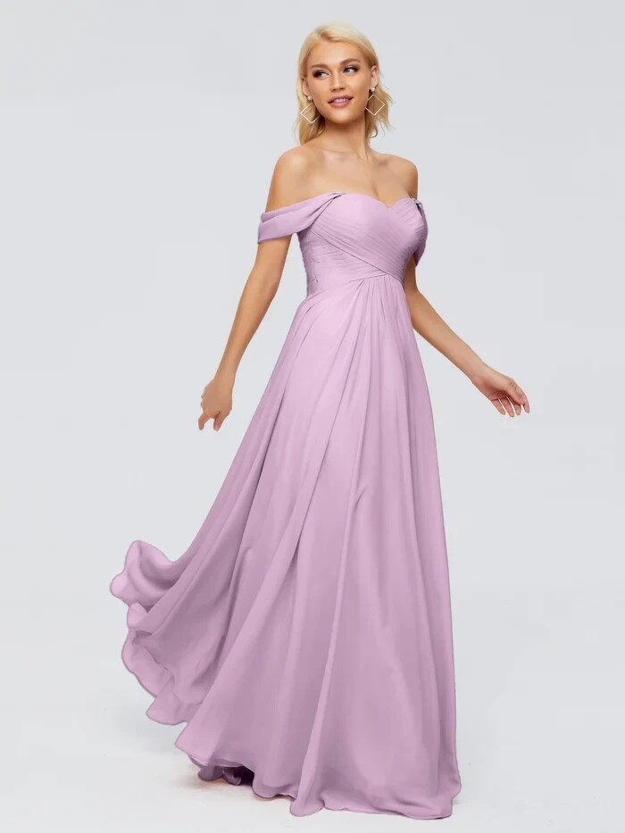 Trinity Off The Shoulder Long Chiffon Bridesmaid Wedding Dress