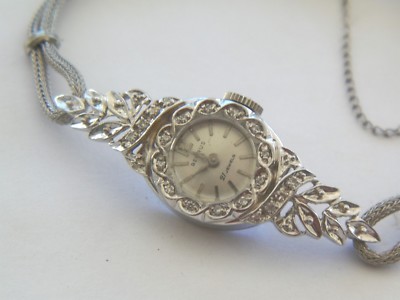 MINT 21 JEWEL 14K WHITE GOLD 20 DIAMOND WOMEN'S BENRUS WATCH