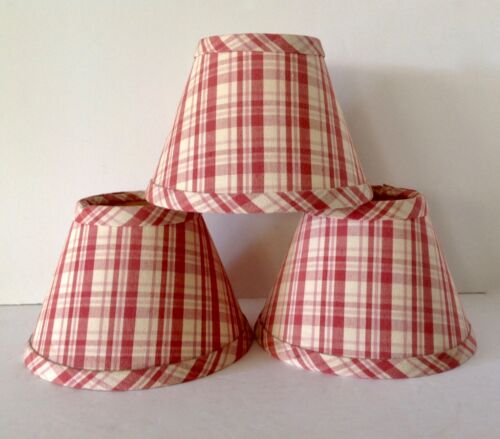 3 Waverly Red Cream Plaid Fabric Mini, Waverly Toile Lamp Shades