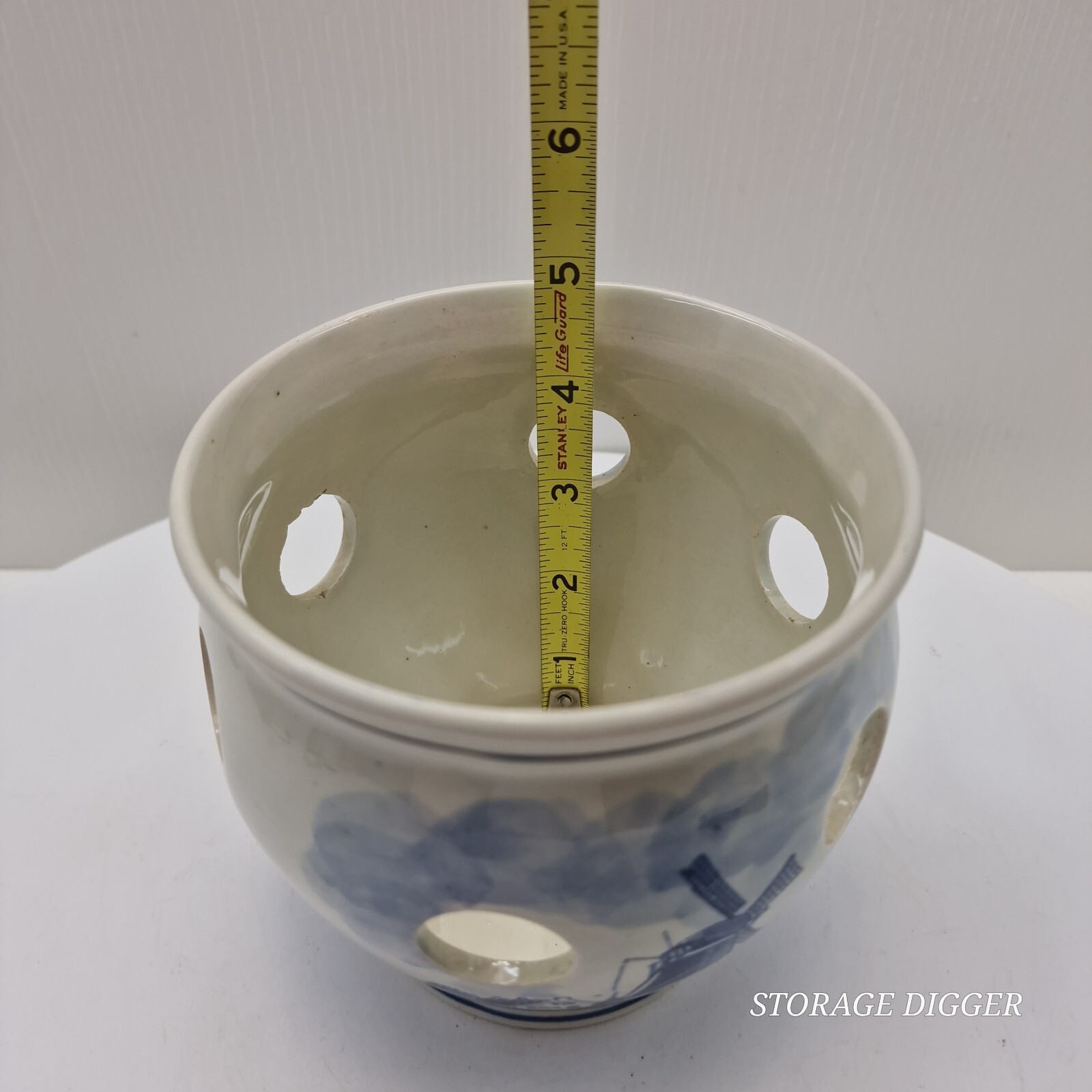 VTG Delft Blauw Crocus Bowl/Bulb Planter Hand Painted Windmill Sailboat Holland