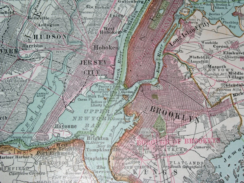 1902 MAPA ANTIGO DAS PROXIMIDADES DA CIDADE DE NOVA YORK BROOKLYN LONG STATEN ISLAND - Imagem 2 de 4