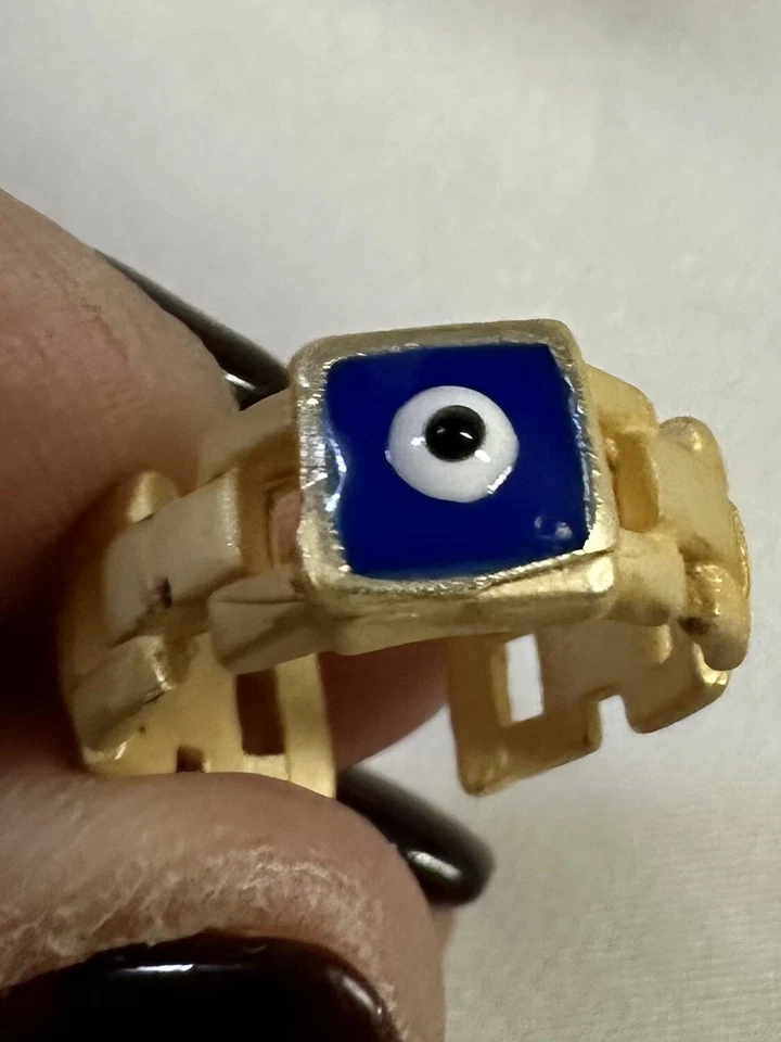 Anillo ajustable Evil Eye enchapado en oro mate esmalte azul Foto 2 de 3