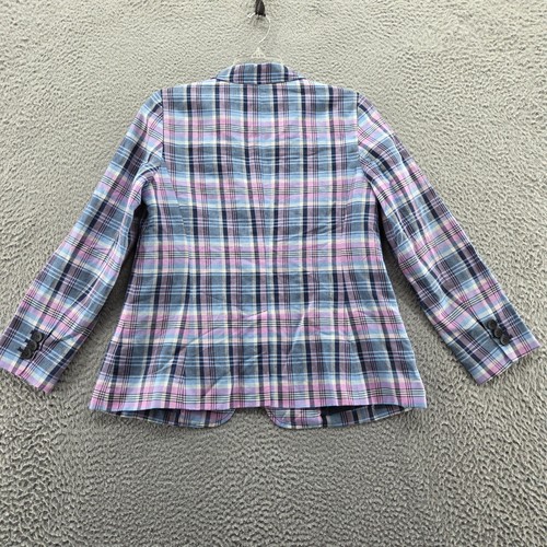 Talbots Womens Linen Blend Jacket Blazer 6 Petite Blue Pink Plaid Preppy - Picture 2 of 12