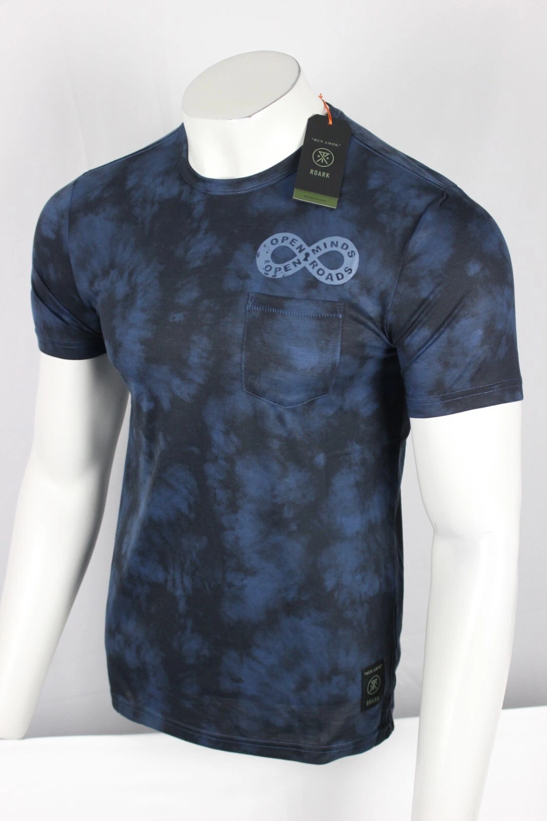 Roark Run Amok Men's Shirt Mathis Fern Tie Dye Short Sleeve S Small Denim Blue