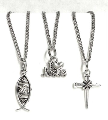 Easter Stainless Steel 17.5'' Chain Necklaces w/ Antique Silver Pendant Charms