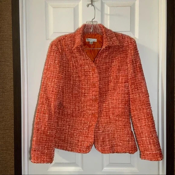 Blazer Boho Artistique Coldwater Creek Taille S - Lin Mélangé Brodé Orange, Occasion Très Bon état